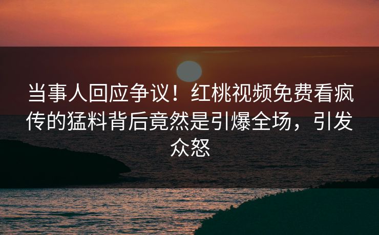 当事人回应争议！红桃视频免费看疯传的猛料背后竟然是引爆全场，引发众怒