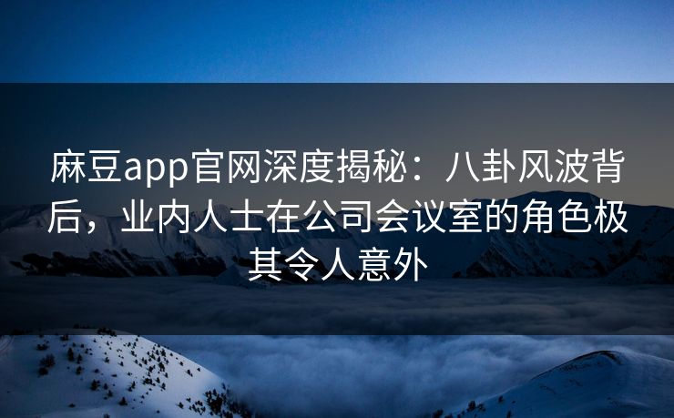 麻豆app官网深度揭秘：八卦风波背后，业内人士在公司会议室的角色极其令人意外